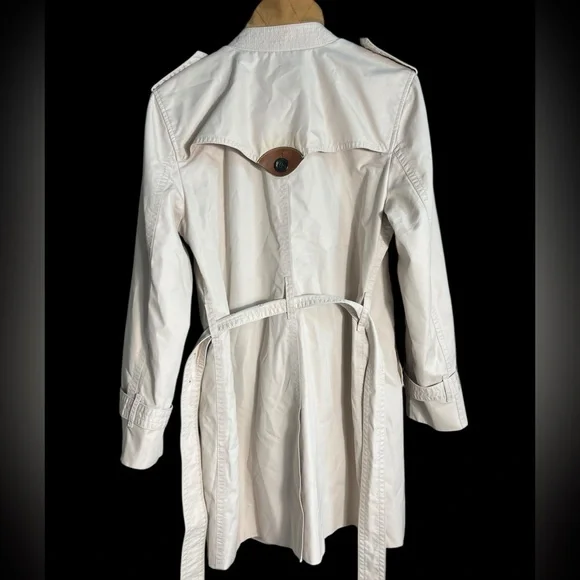 Coach New York F34024 Beige Trench Coat Double Breasted Belted Leather Trim L - Picture 2 of 16